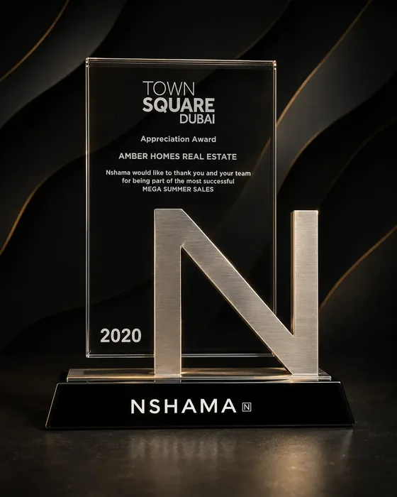 Nshama Town Square Dubai Appreciation Award 2020 presented to Amber Homes Real Estate for performance and partnership