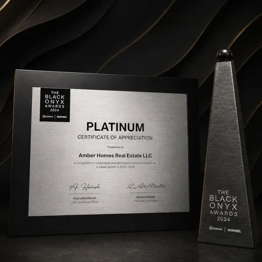 Platinum Agency 2024 award to Amber Homes Real Estate, led by Founder and Managing Director Ambreen Qureshi — Meraas - Nakheel & Dubai Holding